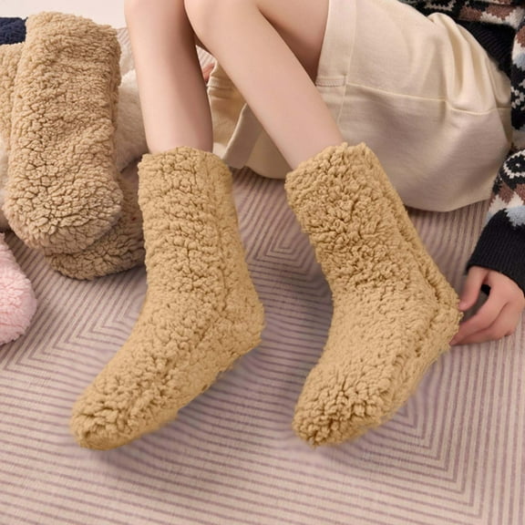 workcargo Warm Fuzzy Cozy Khaki Ankle Socks - Nylon Spandex Blend, Free Size for Home Lounge & House Use,Size Free Size