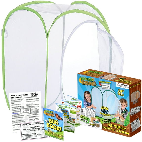 Nature Bound: Butterfly Habitat & Terrarium - Live Insect Growing Kit, 24" Net, Critter Lifecycle, Discount Voucher For Caterpillars & Food, Kids 6 