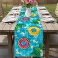 thumbnail image 4 of Summer Swimming Pool Table Runner 70 Inches, Floral Plumeria Leaves Blue Plaid Bed Runner Dresser Scarves Tabletop for Indoor Outdoor Parties/Ceremony/Banquet, 13" x 70", 4 of 9
