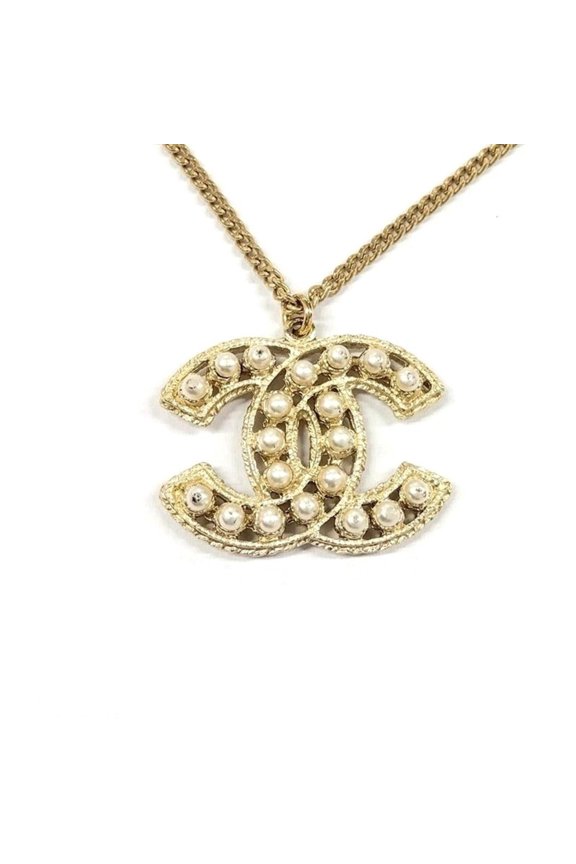Pre-Owned Chanel A15V Coco Mark Necklace, Faux Pearl, GPg Gold