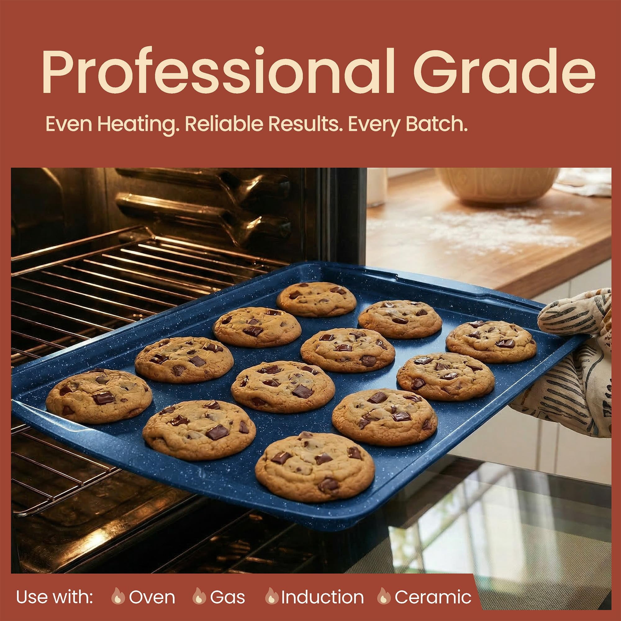 Bakken- Swiss 10-Piece Bakeware Sets, Nonstick Carbon Steel Baking Sheet & Pans, Stackable Space-Saving Bakeware, Stain-resistant, Oven Safe (up to 450°F), Blue Marble