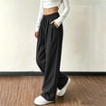 thumbnail image 6 of ZHYou No Boundarie Corduroy Pants for Women Ribbed Knit Drawstring High Waist Wide Leg Loose Casual Trousers with Pockets,Black,Size M, 6 of 7
