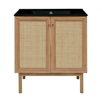 Classe 30 in. Brown Oak Bathroom Vanity With Black Ceramic Sink Top