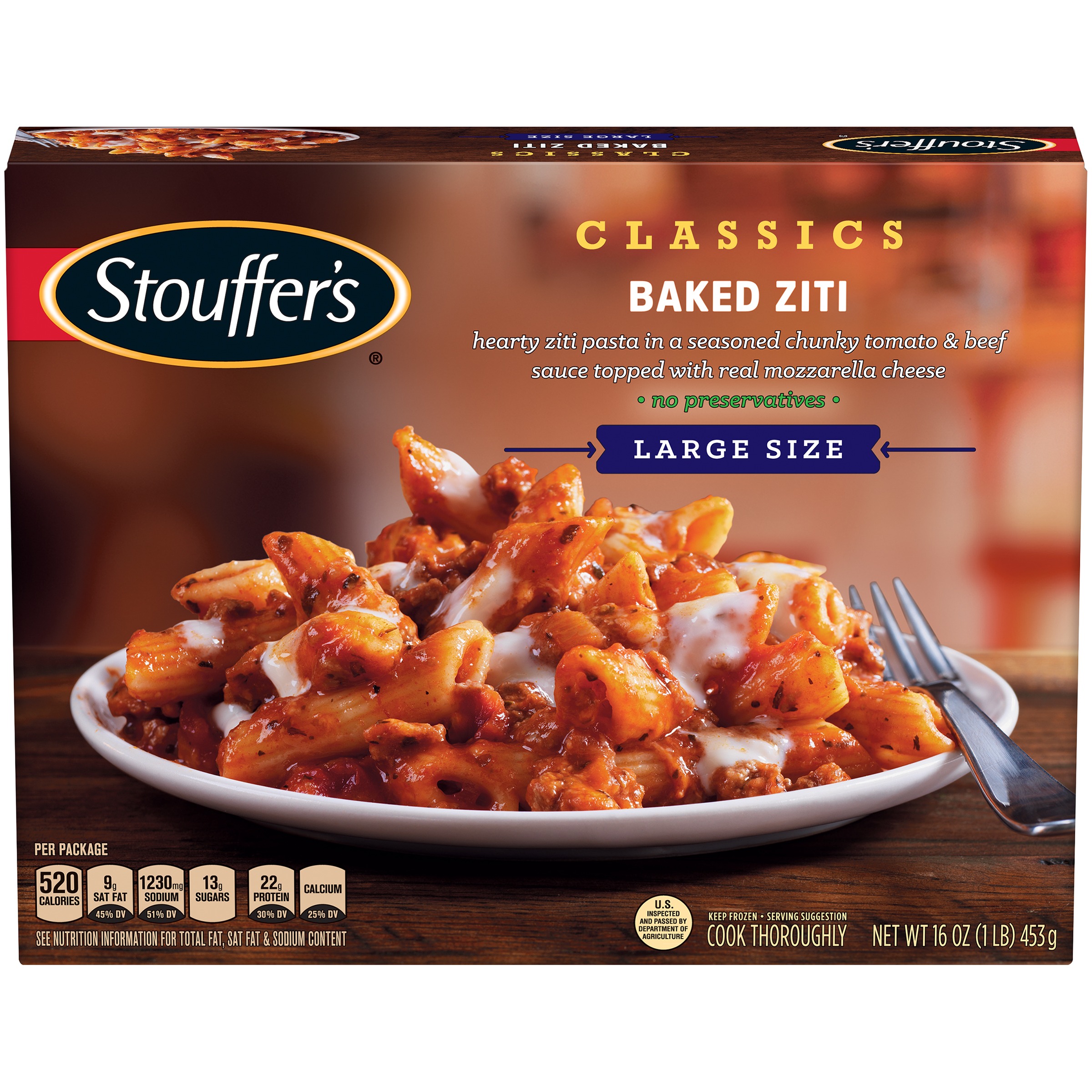 STOUFFER'S CLASSICS Large Size Baked Ziti 16 oz. Box