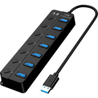  Powered USB Hub RSHTECH Type C to 7 Port USB 3.0 Data Port Hub  Expander Aluminum Portable Splitter with Universal 5V AC Adapter and  Individual On/Off Switches for Laptop and PC(Black) 
