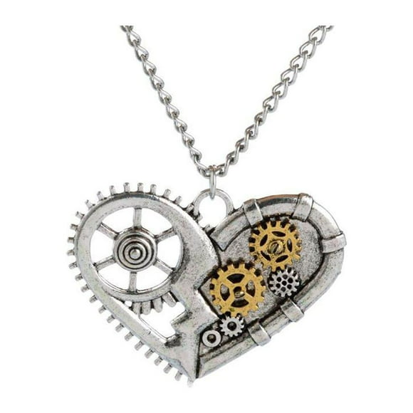 Yinanstore Steam Vintage Broken Love Heart Gears Pendant Necklace Chain for Men Women Gift Alloy Fashion Jewelry