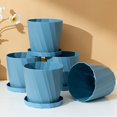 thumbnail image 3 of 5 Pack Plastic Flower Pots, Planter Holder Nordic Style Garden Pots Plant Containers with Base Bracket (Blue), Small 13.8*12.5cm, 3 of 4