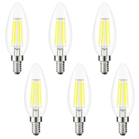 Kohree 4 Watt 440 Lumen 5000K Daylight White Edison Filament Chandelier Candle Light Bulb ,Candelabra LED Bulbs, E12 Led Bulb Base 40W Equivalent LED , 6 (Best Led Edison Bulbs)