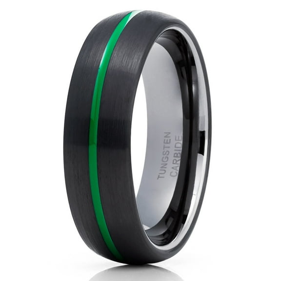 Green Tungsten Wedding Band Black Tungsten Ring Men & Women Anniversary Ring Gunmetal Ring Comfort Fit