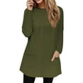 thumbnail image 3 of Tops for Women Trendy Long Sleeve Warm Coloured O-Neck Looses Tops for Women Trendy with 2 Pockets Army Green Size S, 3 of 5
