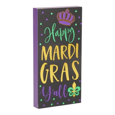 Way to Celebrate Mardi Gras Tabletop Wood Block Sign Decoration, 5" x 10"