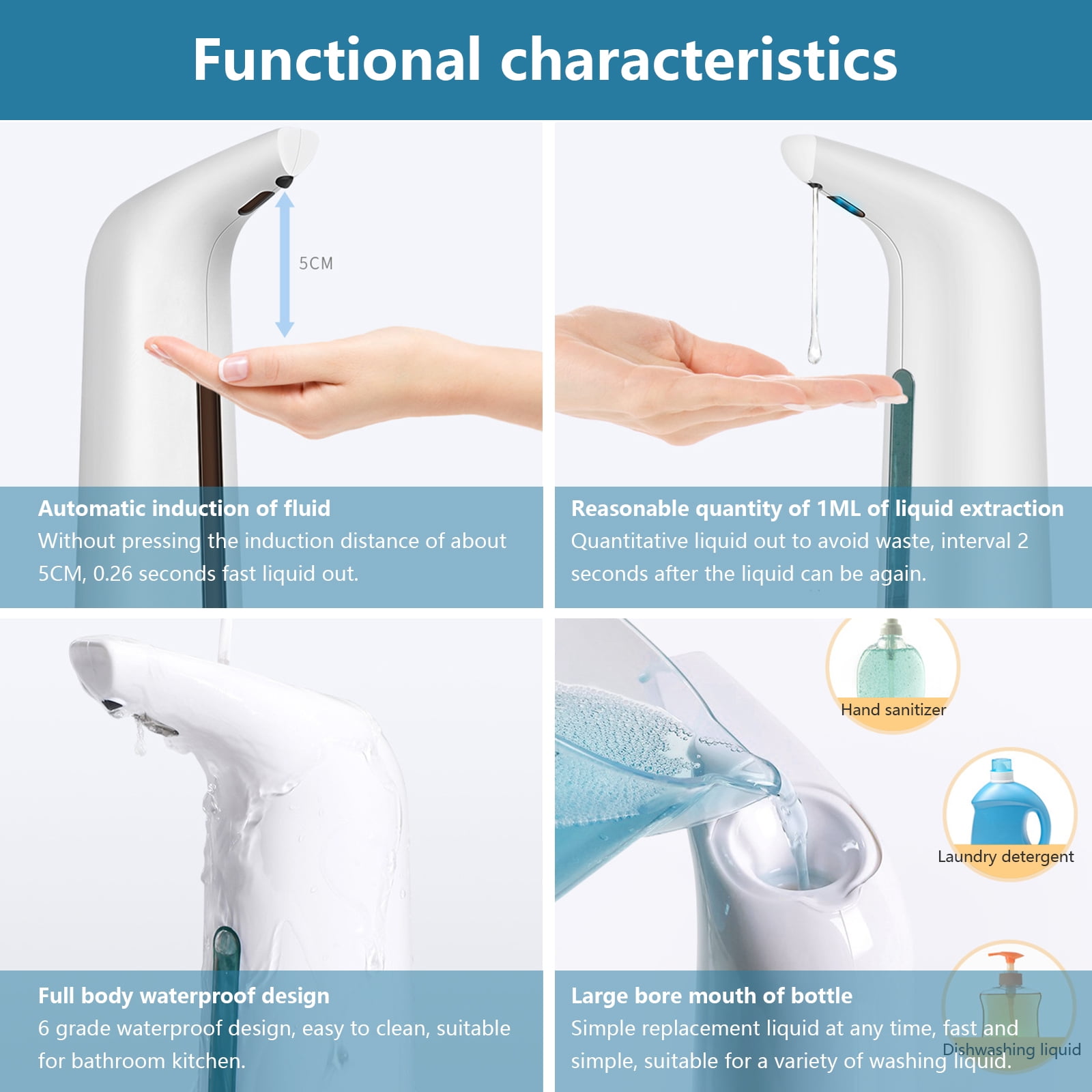 Automatic Soap Dispenser Touchless Sensor Hands Free Soap Dispenser Battery Operated Soap Dispenser 400ml Pump Electronic Drippy Liquid Soap Dispensers for Kitchen Bathroom