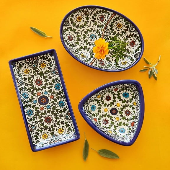 Ceramic Palestine Blue Floral Nut Bowls Set