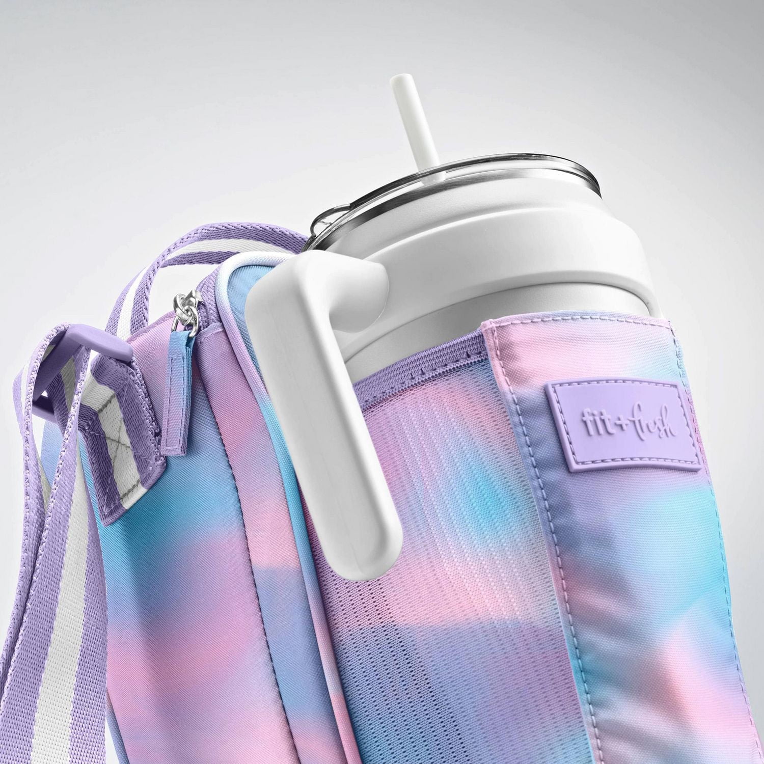 Fit + Fresh Nina Water Bottle Carrier with Insulated Compartment, Fits 40oz Tumbler, Purple Tie Dye