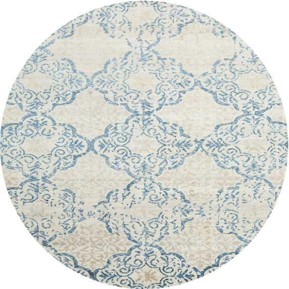 Ahgly Company Machine Washable Indoor Round Contemporary White Gold Area Rugs, 4' Round