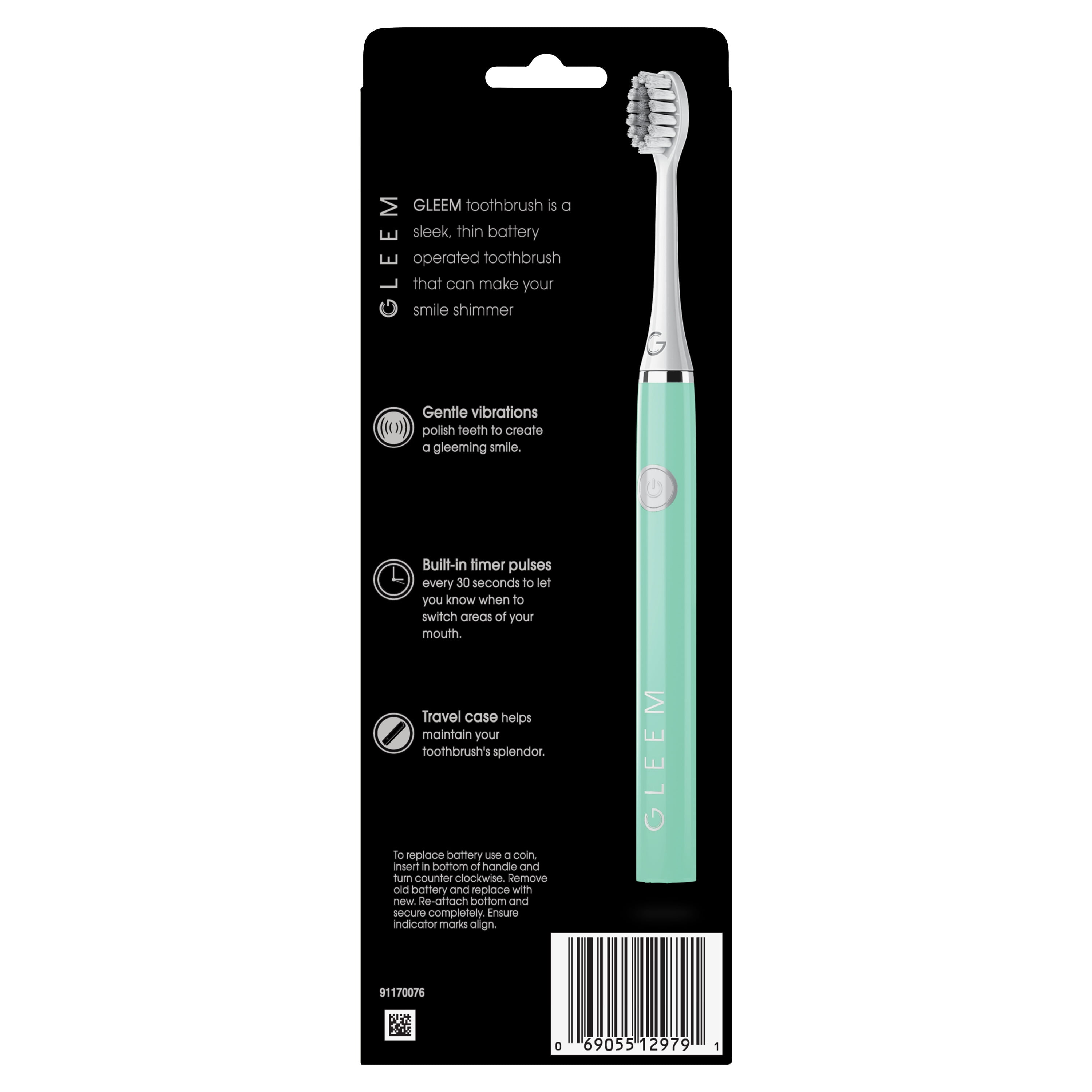 Gleem Battery Electric Toothbrush, Soft, Mint, 1 Ct
