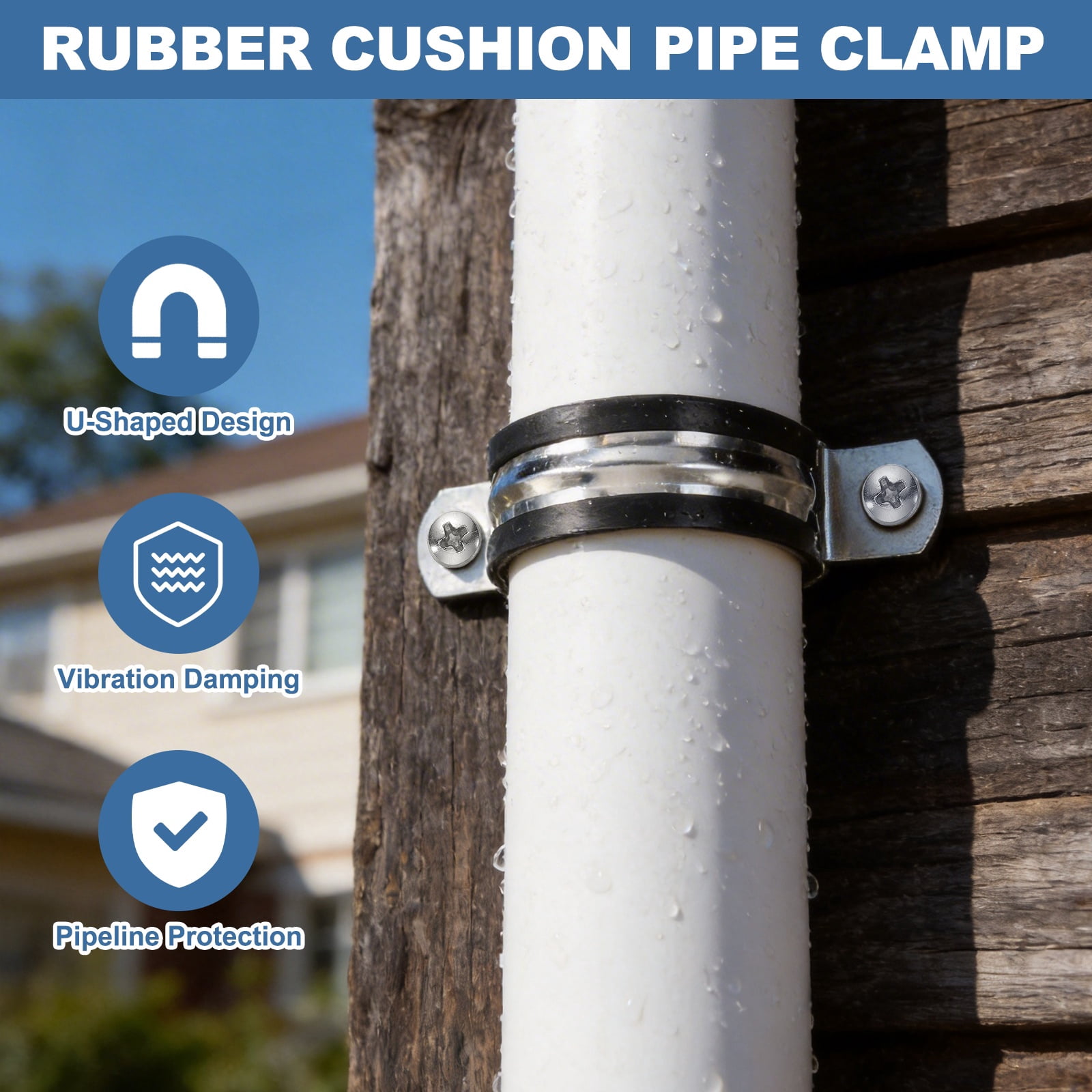 Uxcell 15 Pcs Pipe Strap Clamp, 63mm(2.48") Rubber Cable Clamp Rubber Cushioned 304 Stainless Steel U Bracket Tube Holder Support with Screws for Water Pipe HVAC Cable Management