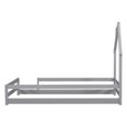 thumbnail image 6 of Twin Size Floor Bed, Wooden Montessori Bed Fence Bed with House Shape Headboard, Wood House Bed Platform Bed, for Boys Girls, Low to Ground Height, No Box Spring Needed, Grey, 6 of 8