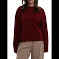 thumbnail image 1 of Suéteres de Cuello Redondo para Mujer, Conjuntos de Otoño, Tops de Punto Acanalado de Larga A Vino Tinto S, 1 of 10