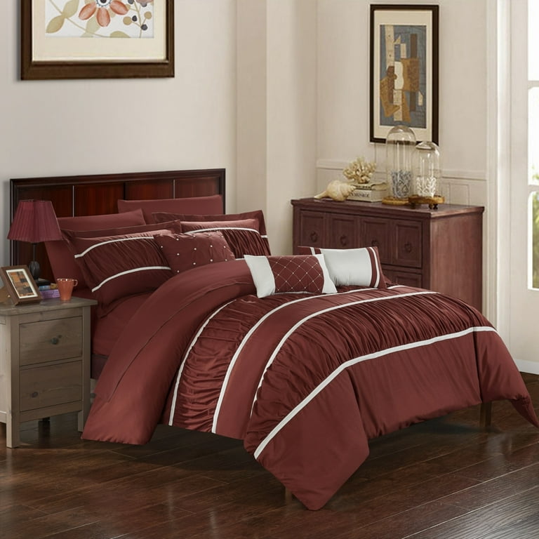 Chic Home Design Ayelet 10-Piece Burgundy Queen Comforter Set in the  Bedding Sets department at