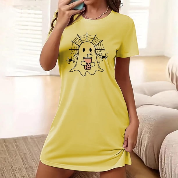 Camisón corto de talla grande para mujer, camisón de manga corta con estampado de pecho a la moda, camisón para mujer
