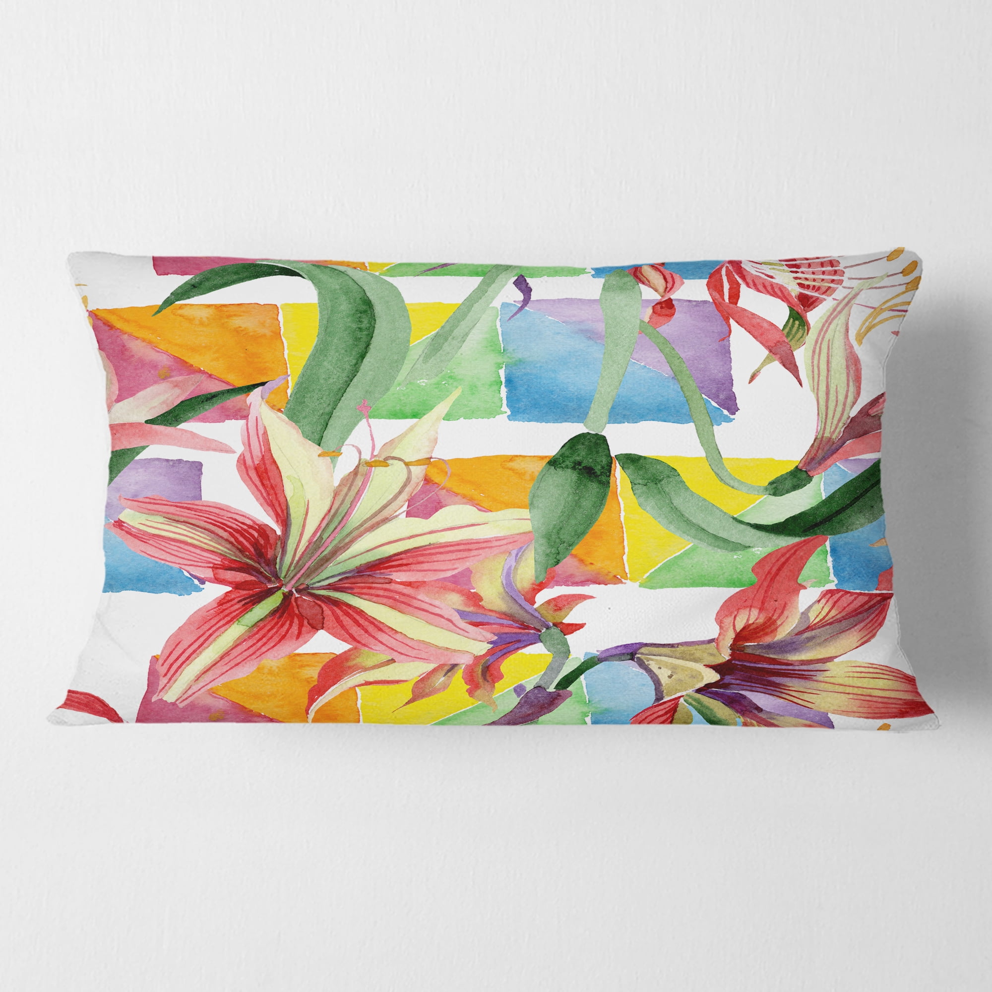 Designart Retro Floral Botanical I' Mid-Century Modern Throw Pillow - 12x20