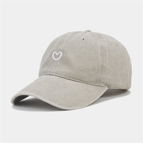 Unisex Washed Cotton Baseball Cap Cute Heart Embroidered Vintage Dad Hat Adjustable Sun Visor for Couples Men Women Daily Wear