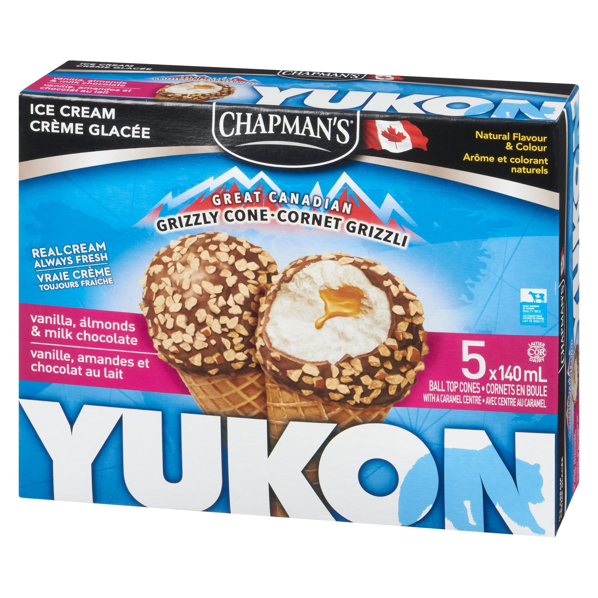 Chapman's Yukon Grizzly Vanilla and Almonds Ice Cream Cone in a Box 5x140 ml