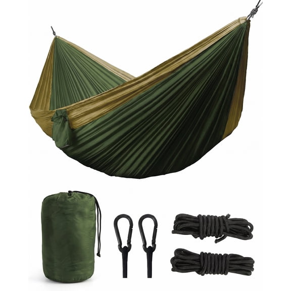 OVENTE Camping Hammock with Tree Straps, Heavy-Duty Carabiners and Travel Bag, Portable and Lightweight Parachute Nylon Hammock for Backpacking, Travel, Hiking, Beach and Patio, Green HKA95G