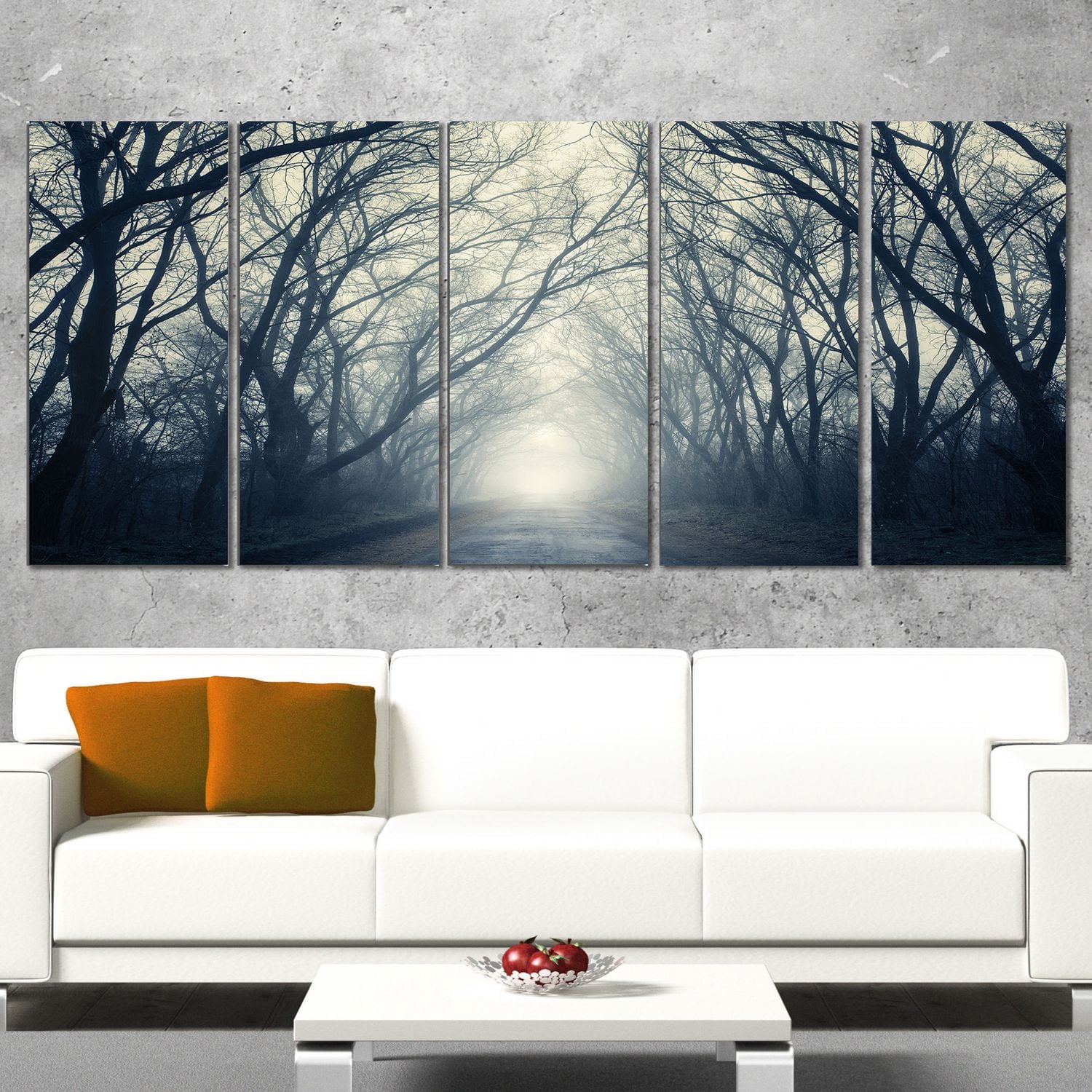 Design Art Dark Autumn Forest in Fog Modern Photography Canvas Print