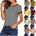 thumbnail image 2 of Bosfbaoi Plus Size Womens Tops Striped Crew Neck Short Sleeve T Shirt for Women Casual Basic Tee Regular Pullover Women's Clothing, 2 of 5