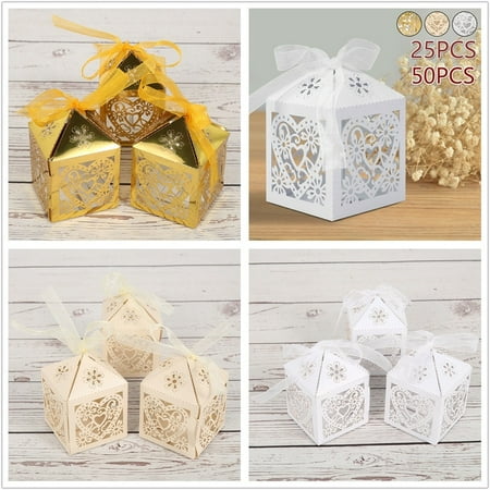 Engagement Party Gifts 25/50PCS Wedding Engagement Party Candy Boxes Gift Boxes Ribbon Favors Decor ()