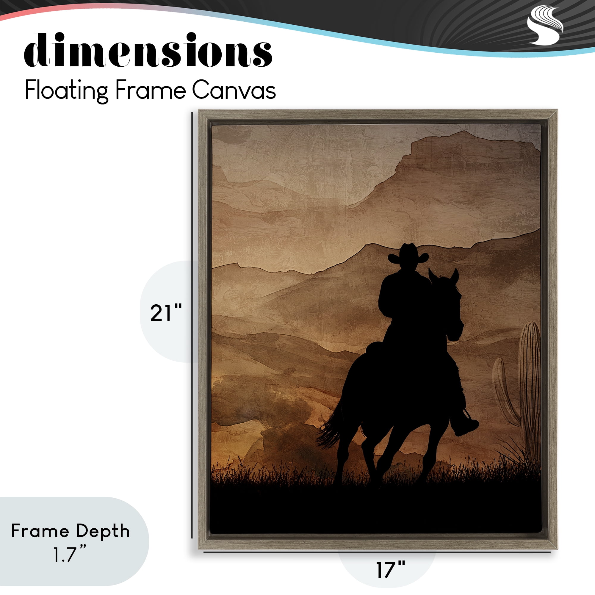 Stupell Industries Cowboy's Sunset Ride Brown Framed Floater Canvas Wall Art, design by Kim Allen