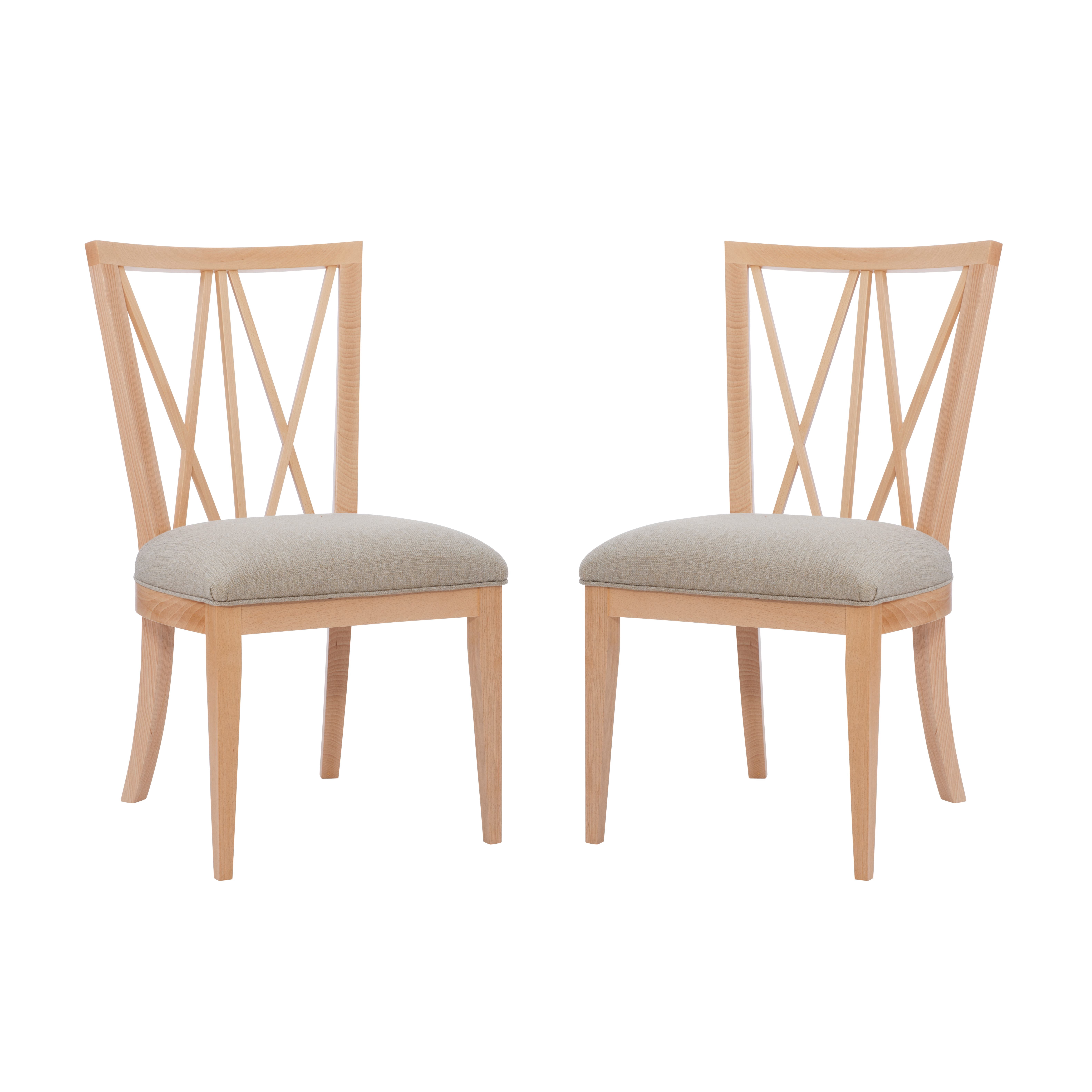 Linon Saxon Wood Dining Side Accent Chair, Set of 2, Natural with Beige Fabric