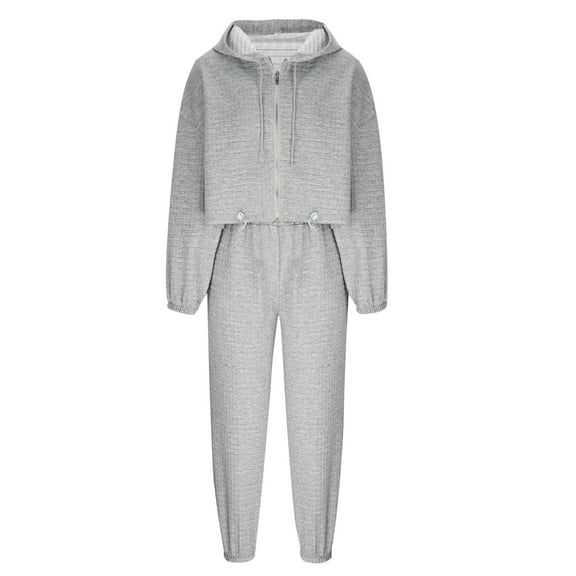 WREESH Womens Sweatsuits Fashion Solid Color Fashion Casual Suspenders Hooded Coat Ankle Banded Pants Gray