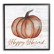 Happy Harvest Pumpkin Country Rustic Holiday Graphic Art Black Framed Art Print Wall Art