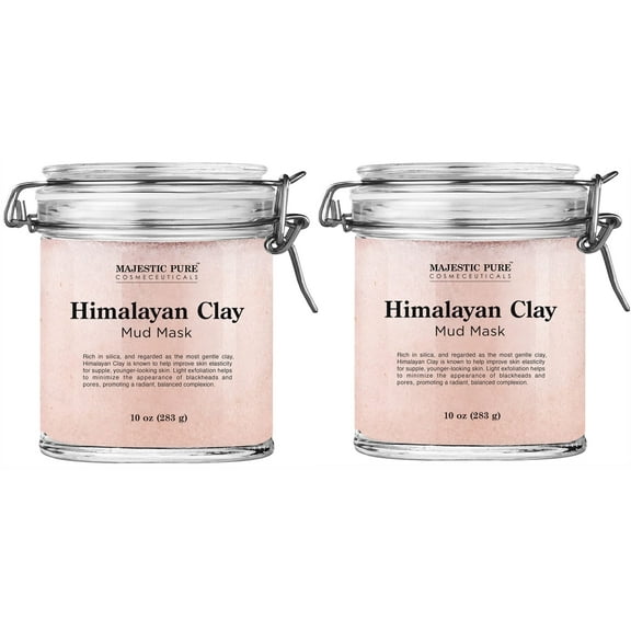 Majestic Pure Himalayan Clay Mud Mask, Detoxifying, Brightening, and Reduces Appearance of Pores, 10 oz x 2