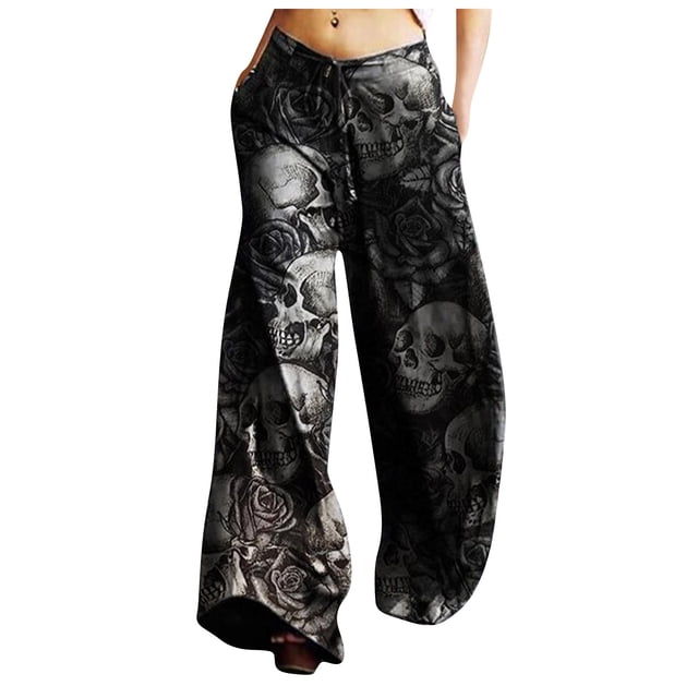 De Pantalones deportivos holgados, informales, retro, con cordón y pernera ancha, estampados y bolsillos para mujer