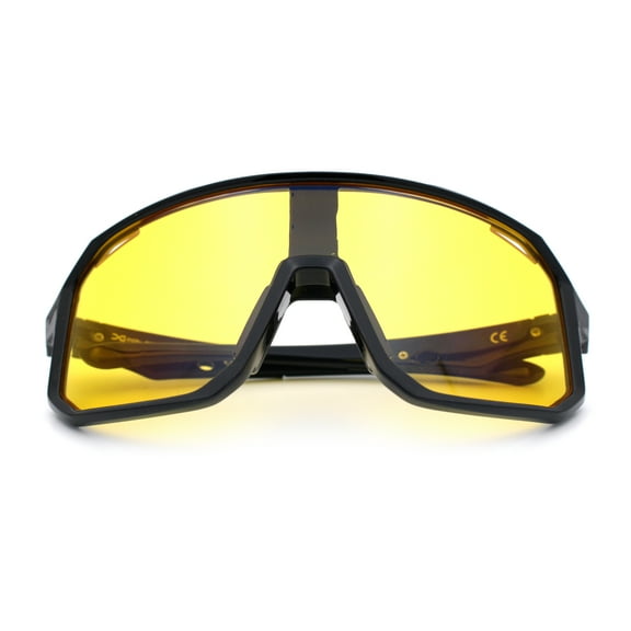 Xloop Mens HD Night Driving Lens Oversized Shield Sport Plastic Sunglasses [Shiny Black]