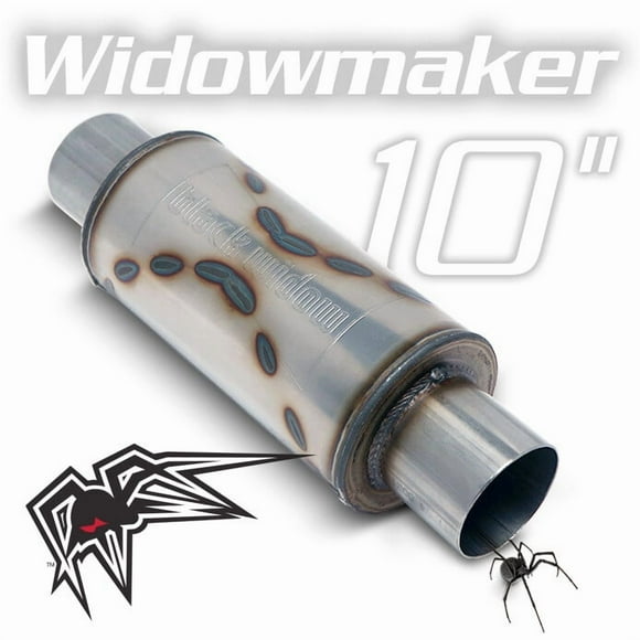 Black Widow Exhaust Exhaust Muffler BW0013-2 Widowmaker; 10 Inch Length x 5 Inch Height; Round; Stainless Steel Case; Single 2-1/2 Inch Center Inlet; Single 2-1/2 Inch Center Outlet