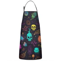 Neon Halloween Pattern Apron-Garden Aprons for Women with Pockets-Cotton Linen Waterproof Kitchen Cooking Gardening Aprons Adjustable for Kitchen,Cooking,BBQ and Salon 33"x27"