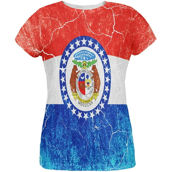 Missouri Vintage Distressed State Flag All Over Womens T Shirt Multi X-LG