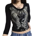 thumbnail image 5 of Douhoow Women Vintage Crop Tops, Casual Long Sleeve Round Neck Wing Print T-Shirt, 5 of 8