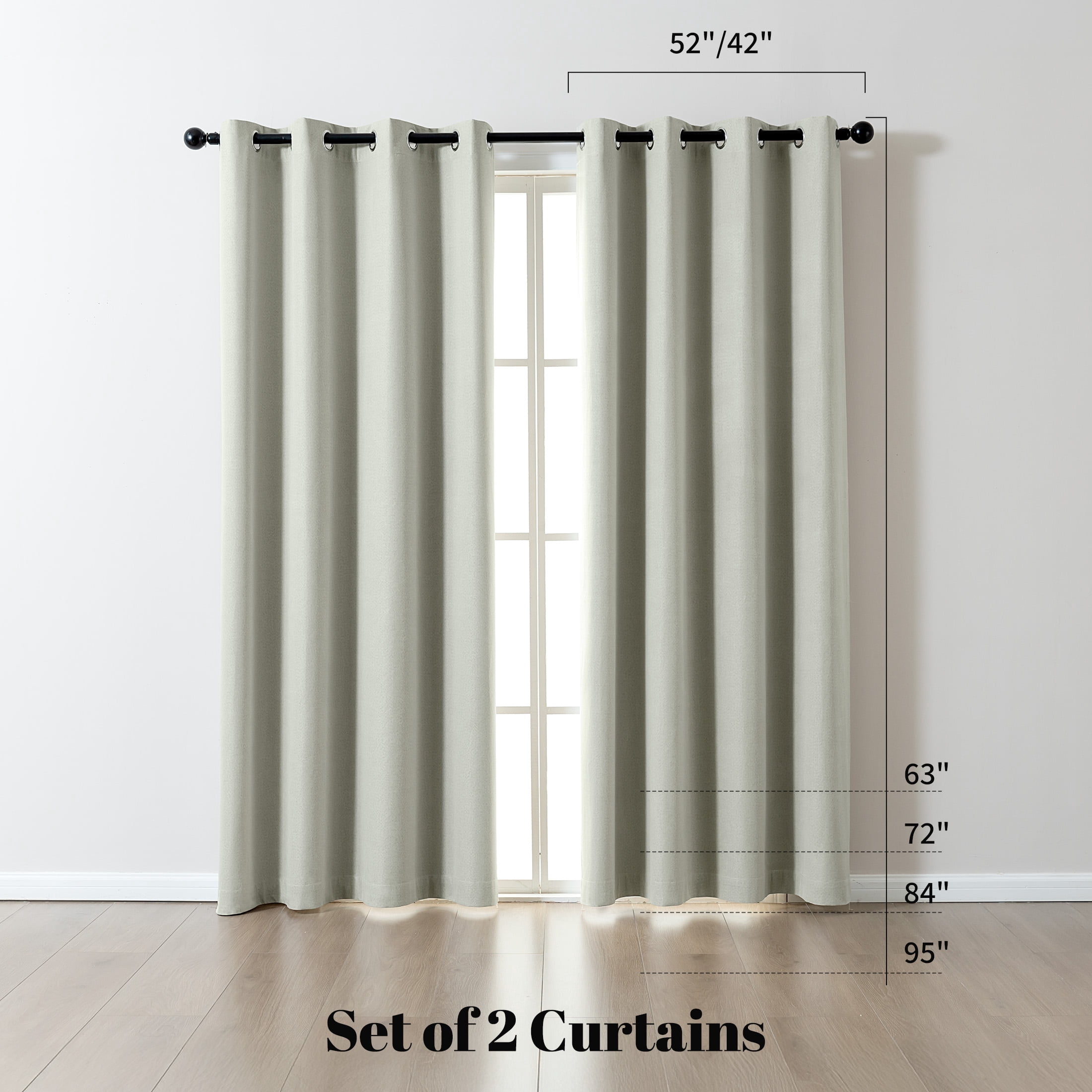 Sonive 42" x 63" Blackout Curtains Pack of 2, Grommet Top Living Room Bedroom Curtain, Green