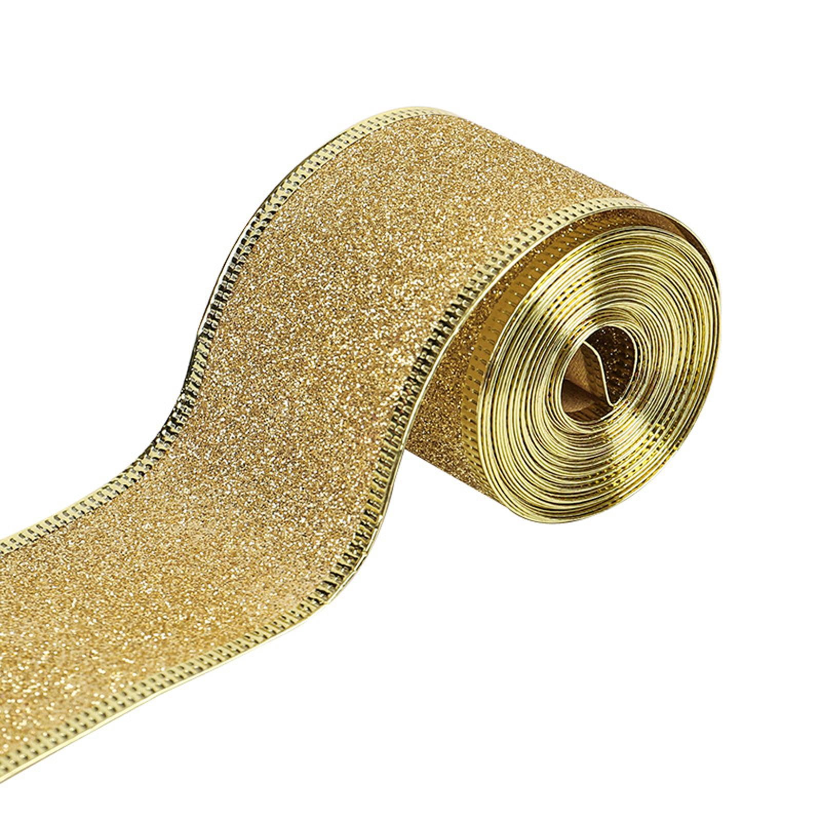 S SERENABLE 4x2inch x 90 Yards Christmas Wired Edge Ribbon Flexible for Christmas Projects Golden