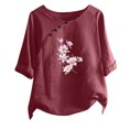 thumbnail image 2 of ALLLIST Womens Tops Clearance Short Sleeve Red Scoop Neck Graphic Button T-Shirts Casual Tshirt Dress Women, 2 of 4