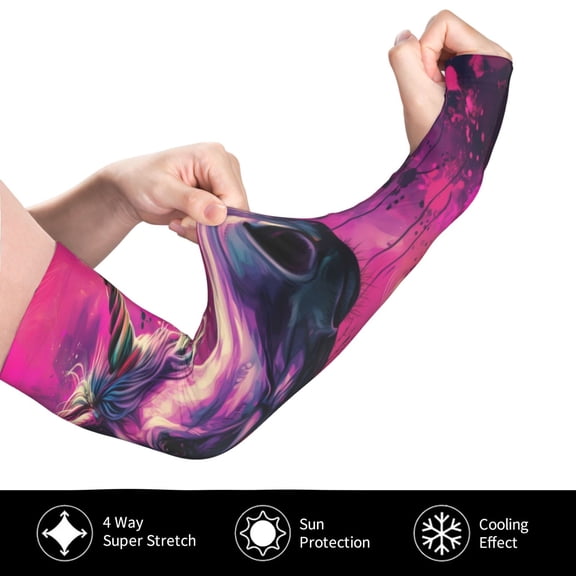 Gukieu Watercolor Painting White Horse for Adult Ice Silk Sun Protection Arm Sleeves, Moisture Wicking, UV Protection Outdoor Sports Arm Sleeves, Unisex