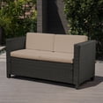 thumbnail image 2 of Priscilla Outdoor Wicker Loveseat with Cushions, Dark Brown, Beige, 2 of 10