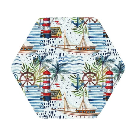 

Matuu Watercolor Sailboat for Cup Coasters Set of 6 Leather Coasters Desk Coasters for Office Measures 4” x 4” Hexagon