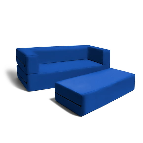 Jaxx Zipline Sofa Large Ottoman 3 in 1 Fold Out Big Kids Edition, Blueberry